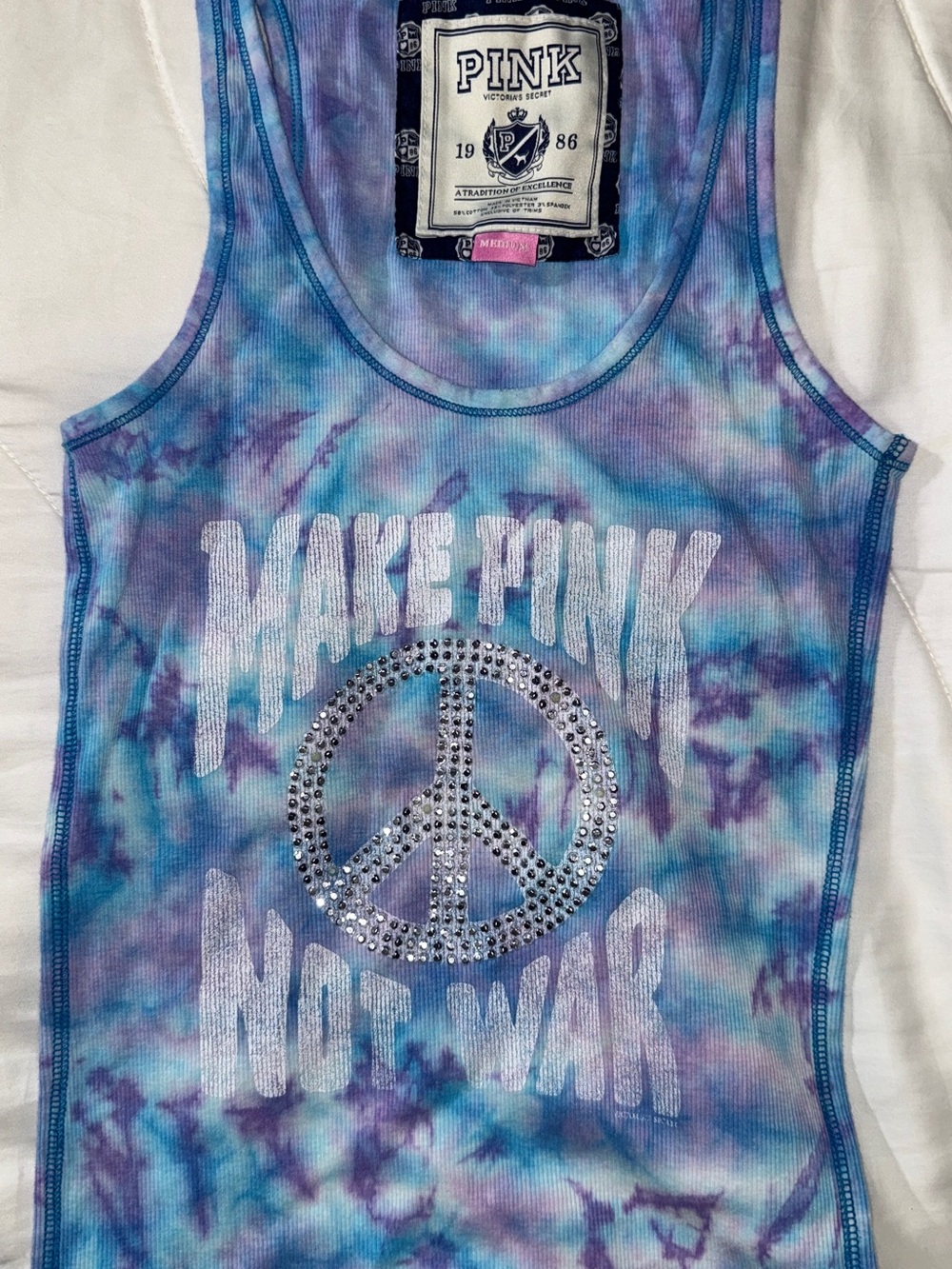 Y2K PINK Victoria's Secret Girls Tie-Dye Tank Top - Make Pink Not War